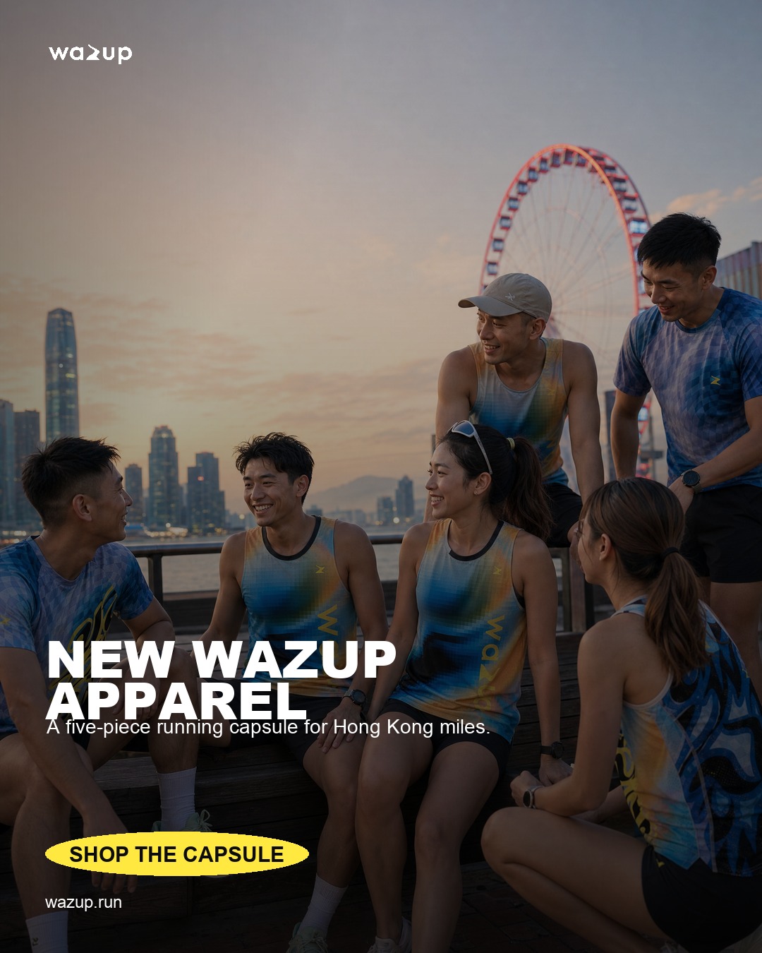 Wazup runners wearing the apparel capsule in Hong Kong